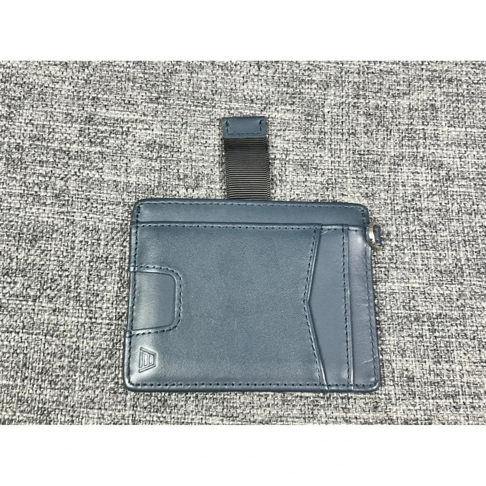Andar Navy Blue Leather Minimalist Card Holder Wallet with ID Window Pull Tab